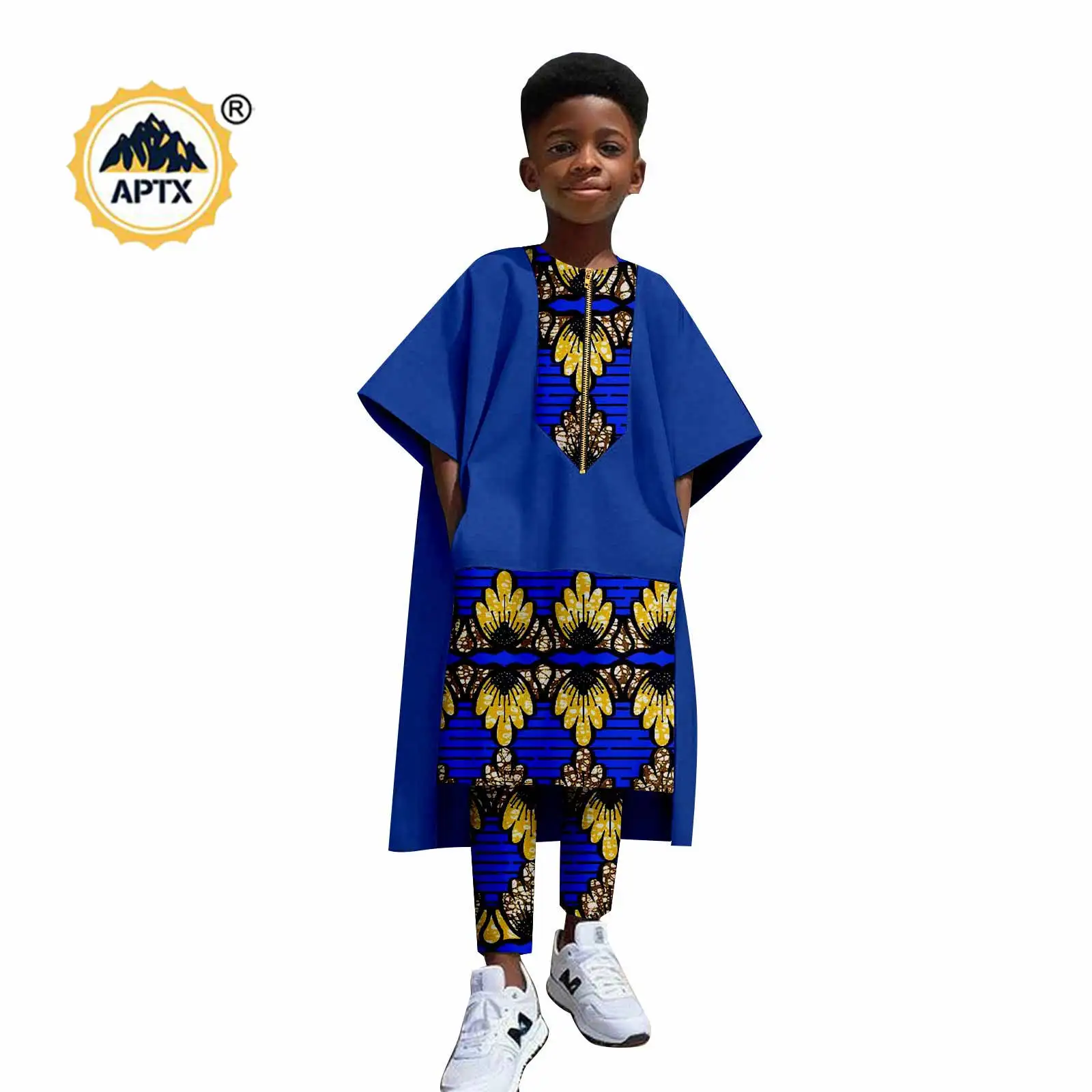 Vestiti africani per bambini Abiti da ragazzo Dashiki Manica corta Cerniera Irregolare Top e pantaloni Set Bazin Riche Abiti per bambini 2546019