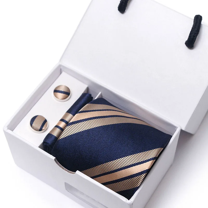 

Detachable Neck Ties Set For Men Luxury Tie Handkerchiefs Cufflinks Gift Box Bussiness Wedding Slim Striped Jacquard Neckties