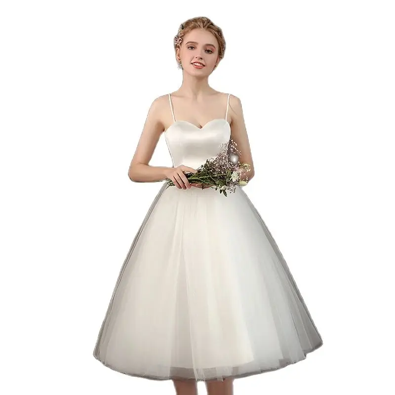 Bride White Simple Wedding Dresses Women Princess Banquet Dance Performance Party Prom Dress Girl Tulle Formal Gown Ball Robe