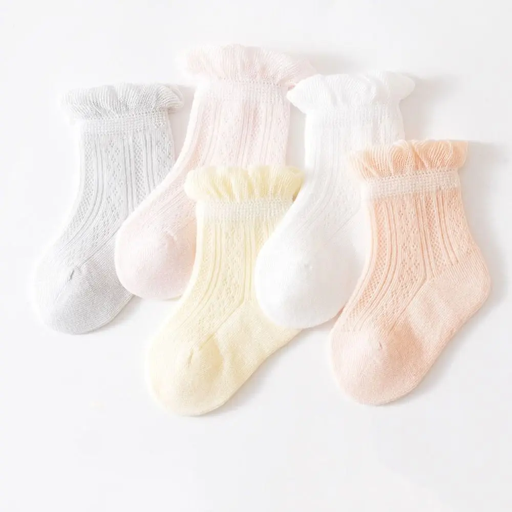 

4Pairs Cute Cotton Baby Ruffle Socks Hollow Non-slip Kids Mesh Tube Socks Infant Newborn Toddle Short Socks First Walkers