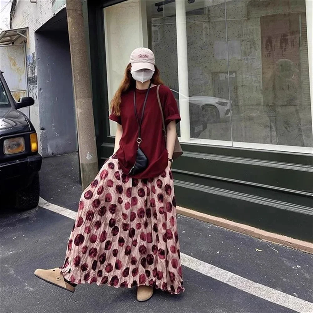 Vintage Elegant Green Dot Skirt Women High Waisted Holiday Beach Bohemia Skirt A Line Skinny Print Tie Dye Pretty Style Skirt