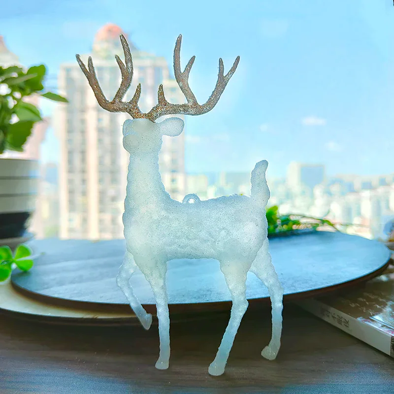 Plastic Crystal Flash Deer Christmas Forest Elk Dessert Table Decor Christmas tree Ornaments Home Kid Naviidad Gift Shop Displa