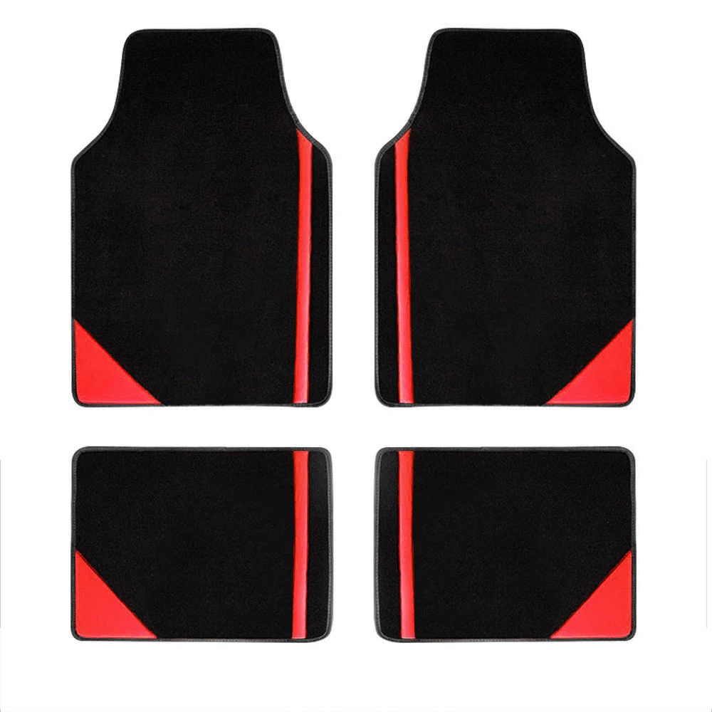 Car Floor Mat  Fit Car   Heel Pad Vinyl Suede Carpet Floor Mats Set Universal 4pcs Red