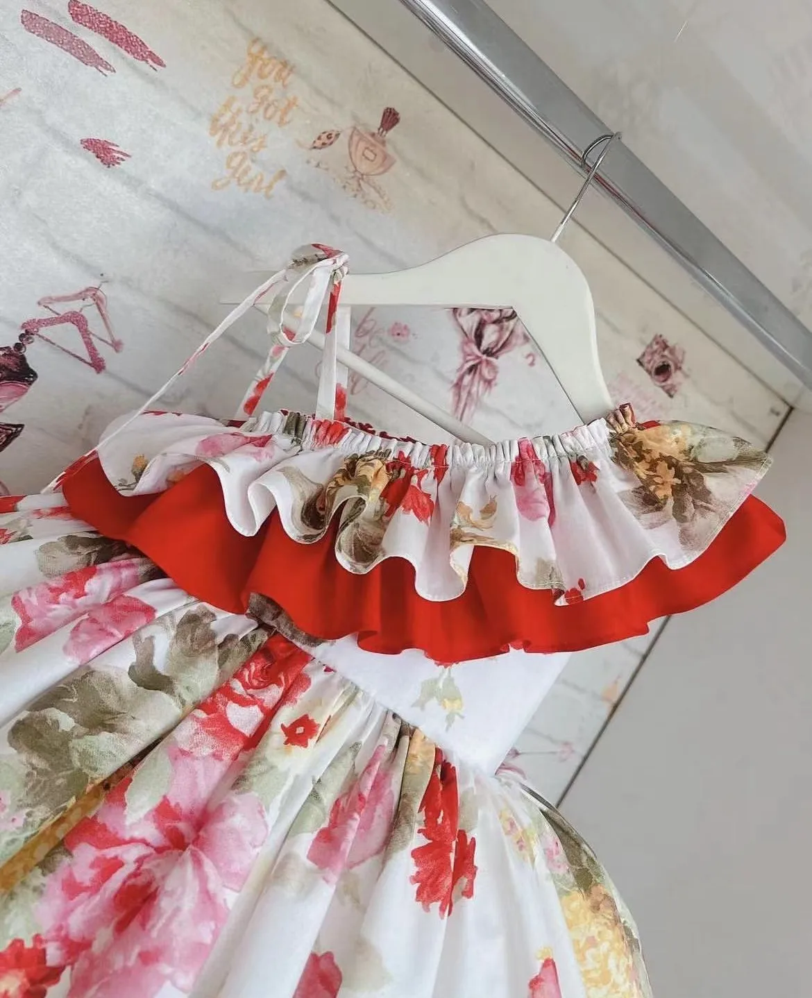 0-12Y Baby Girl Summer Red Floral Turkish Vintage Princess Dress for Birthday Holiday Easter Photography Eid
