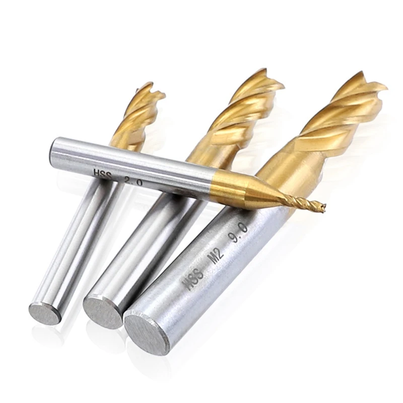 11Pcs Milling Cutters 4-Flute Titanium Coated HSS End Mill Set 1.5-10mm CNC Router Bit for Wood Steel Milling