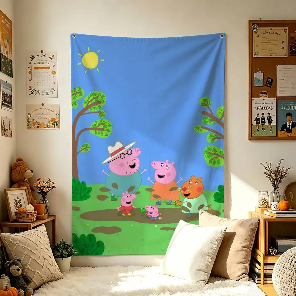 Cute Pink P-PeppaS PigS Vertical Flag Tapestry Wall Hanging Indoor Outdoor Home Decor