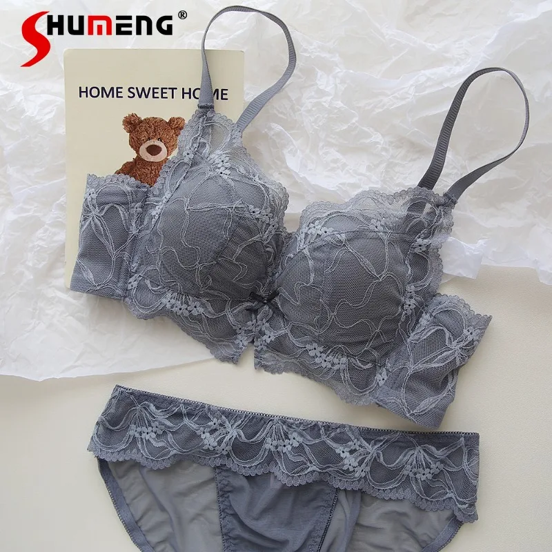 لطيف الرغبة النقية الملابس الداخلية للنساء اللاسلكية الصغيرة الصدر رفع مجموعات موجز الإناث النمط الياباني الدانتيل مثير الصدرية البدلة