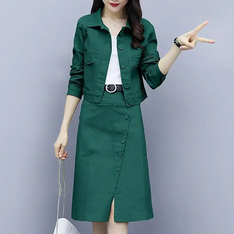 

Women's Clothing Spring Autumn Outfits 2023 New Elegant Fashion Retro Style Slim Top Half Skirt Denim Two Piece Set Trend