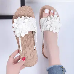 Moda Kobiety Klapki Casual Flower Slippers Ladies Slip on Shoes Female Slides Beach Sandals Flat Slippers for Women Black