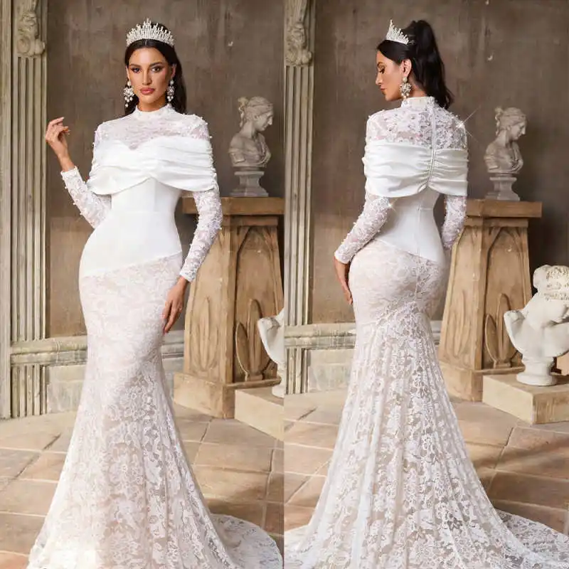 

Роскошное платье русалки без бретелек свадебное платье свадебные платья с длинными рукавами длиной до пола Vestidos De Novia по индивидуальному заказу