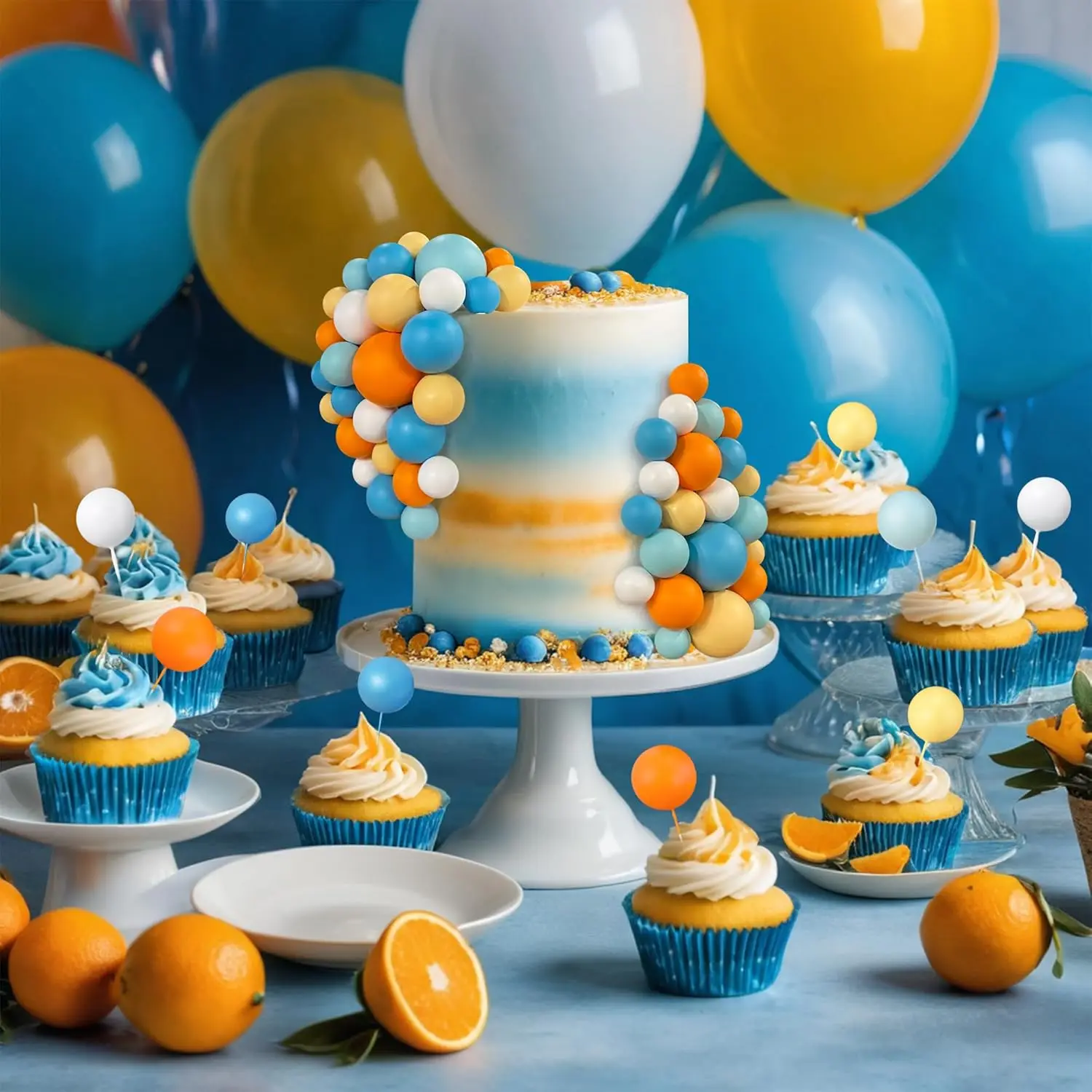 56 Stück Kugel-Kuchen-Picks, bunter kugelförmiger Kuchenaufsatz, Perlenkugeln, Cupcake-Kucheneinsatz-Aufsatz für Hochzeit, Geburtstag, Party – Detail 9
