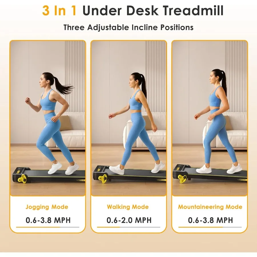 Alat Jalan Kaki dengan Kemiringan, Treadmill Portabel dengan Pegangan untuk Penggunaan di Rumah, Kantor, di Bawah Meja, Treadmill untuk Ruang Sempit