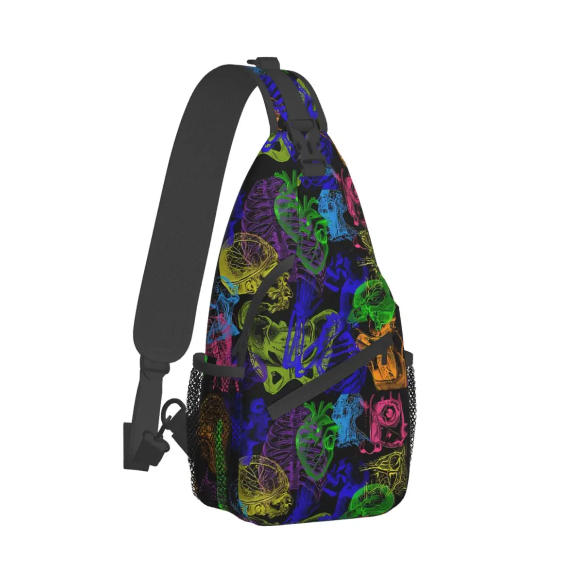 Vintage Anatomy Crossbody Chest Bags Neon Pattern Pockets Travel Pack Messenger Sports Teens Shoulder Bag Unisex