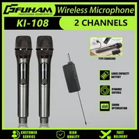 Micrófono inalámbrico 2,4G 2 canales micrófono de mano UHF micrófono recargable para Karaoke, vivo, boda, fiesta, reuniones