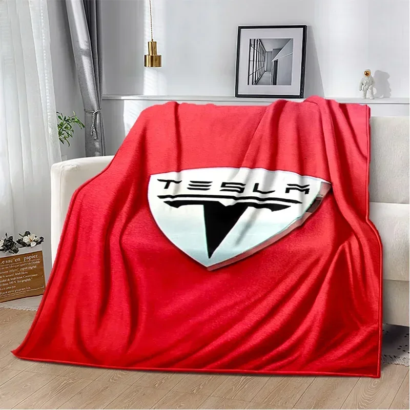 Tesla logo printed blanket Flange Warm Soft and comfortable throw bed linings birthday gift Picnic Camping Lunch Break a23