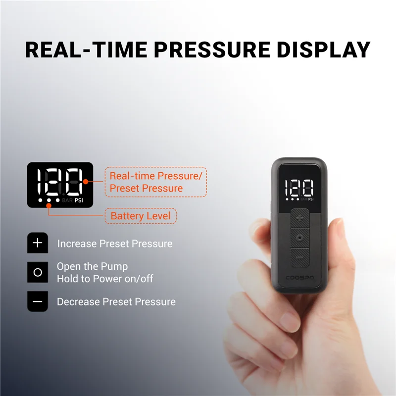 COOSPO X1 Mini Electric Bike Pump 120PSI 500mAh Portable Rechargeable MTB Bike Air Digital Inflator Schrader Presta Tire Valve