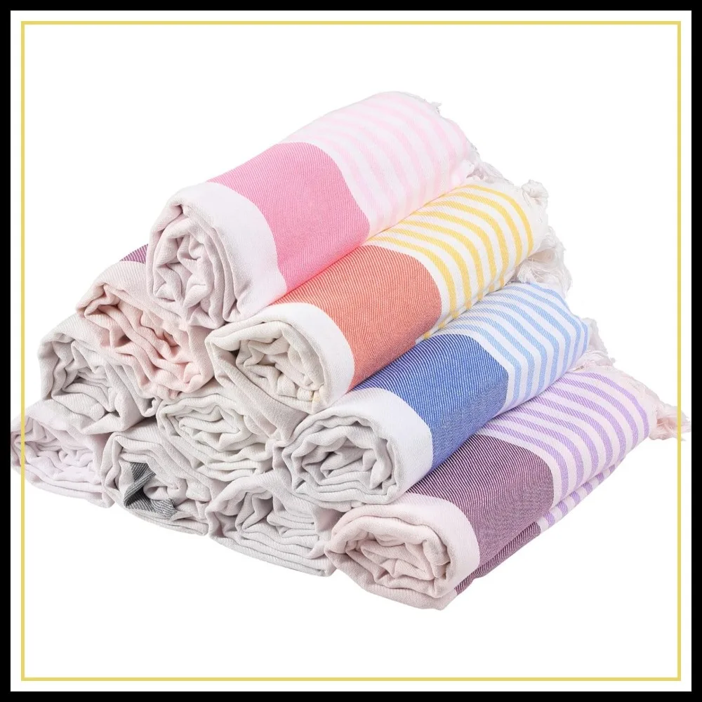 

10 Pack Quick Dry Turkish Beach Towels 39x71 Inch Large Absorbent Sand Free for Pool Bath Travel