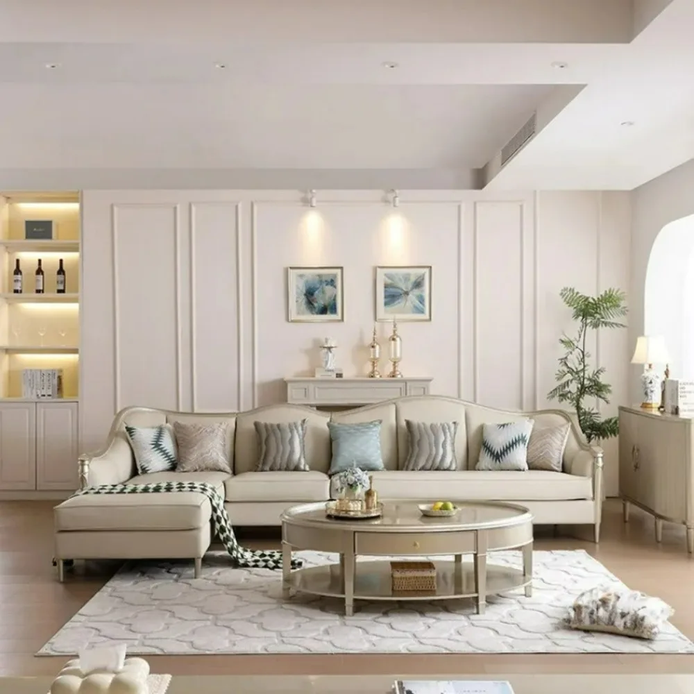 Factory Direct 2026 American light luxury solid wood main living room new corner combination small apartment villa high-end atmo