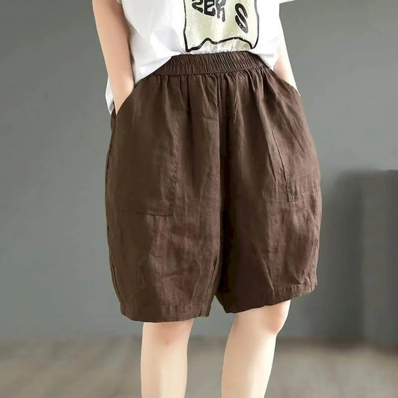 Solid Shorts Cotton Linen Summer Sale Elastic Waisted Casual Five-point Trousers Retro Korean Style Lantern Pants Women Clothing