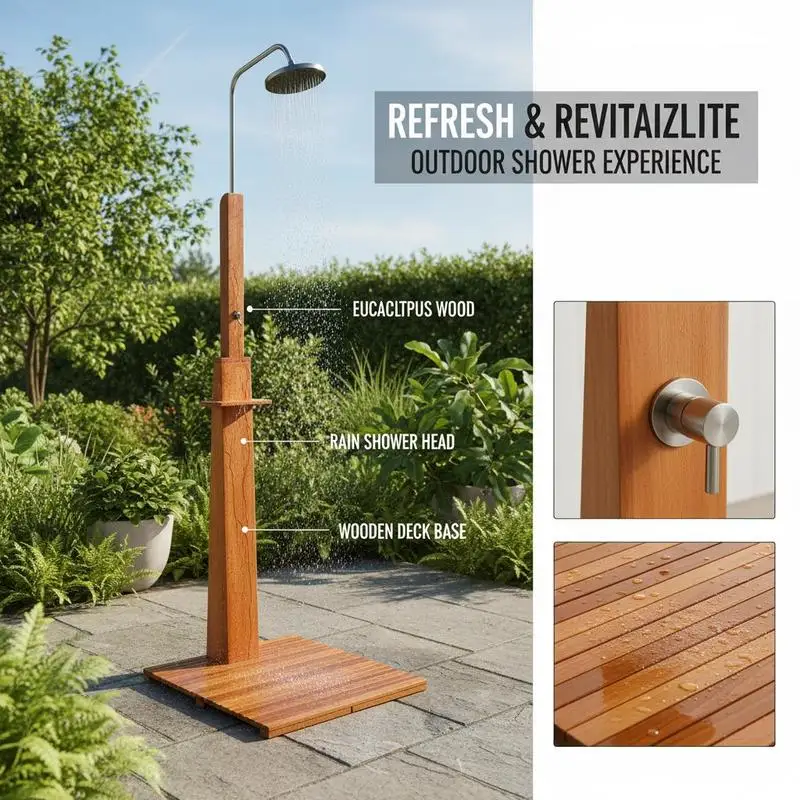 Afbeelding 3: Buitendouche van eucalyptus hout en staal, 70 x 70 x 220 cm