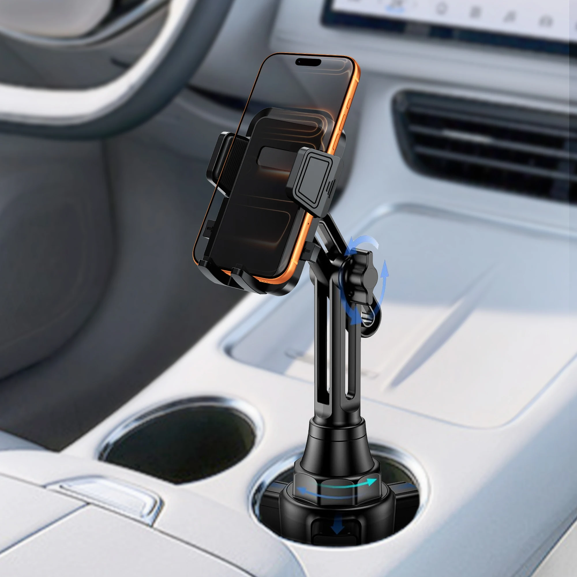 Cup Phone Holder for Car,Long and Adjustable Neck, 360° Rotation, One-Hand Operation，Non-Slip,  for iPhone,Galaxy and All phone