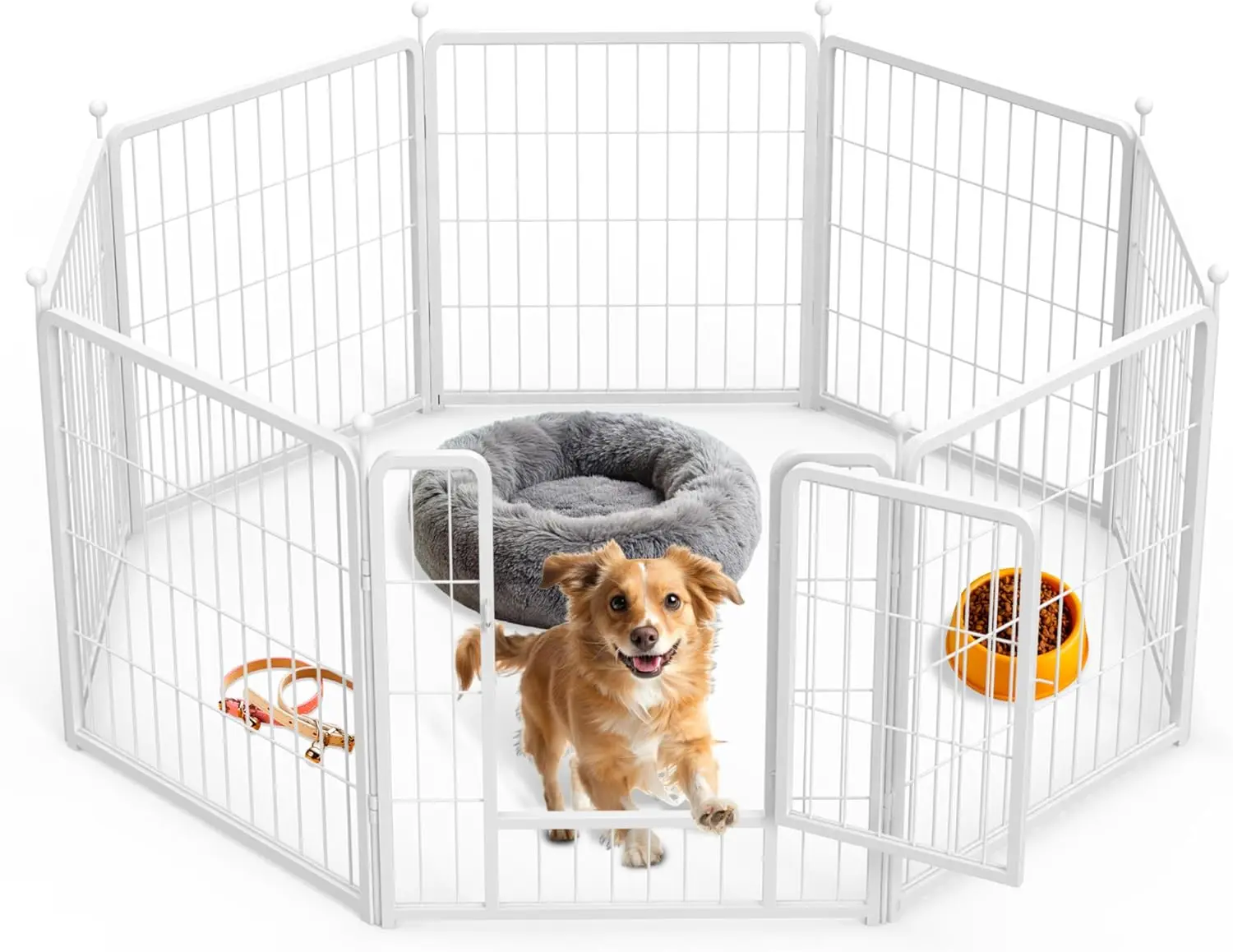 

24" Height 8-Panel Foldable Dog Playpen with Anti-Rust Coating, Portable Metal Fence for Small/Medium Dogs, RV Camping, White