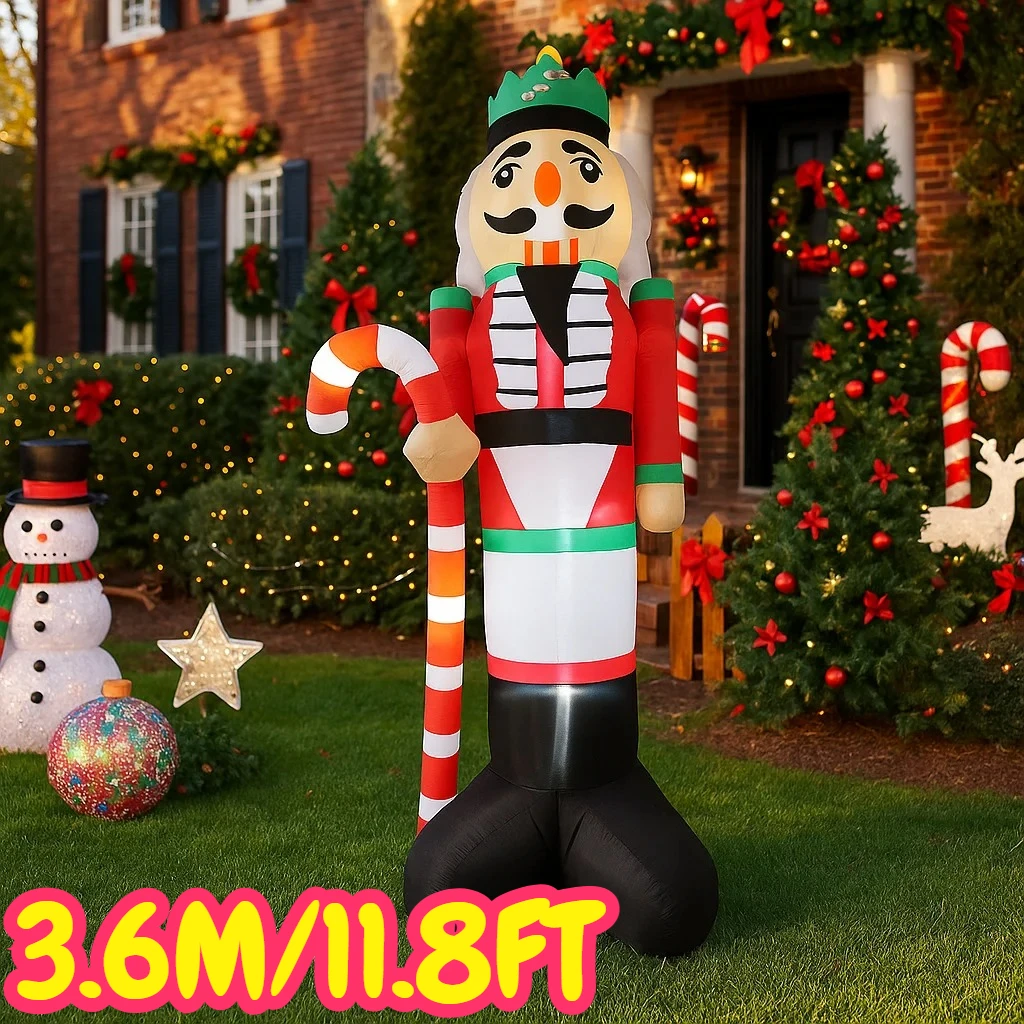 

11.8FT Christmas Party Toy Christmas Decorations Inflatable Nutcracker Soldier Candy Cane Toys Home Yard Ornaments LED Decor