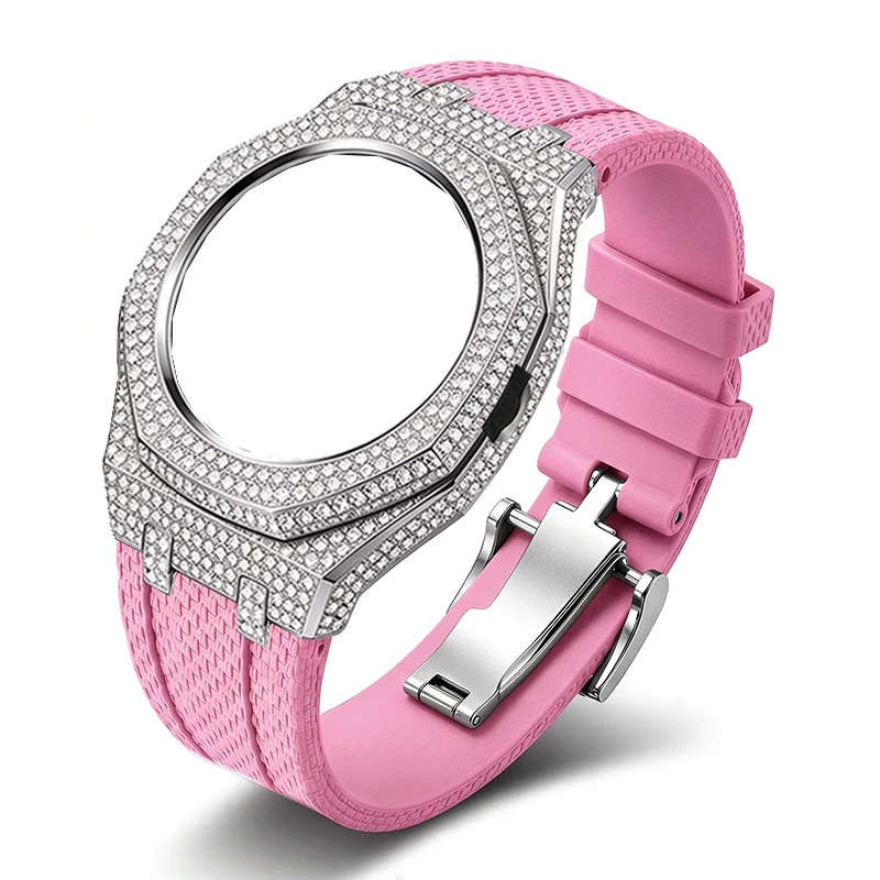 Luxury Moissanite Diamonds Stainless Steel Case+fluororubber Strap Modification kit Pocket Changer To Wristwatch For Royal Pop