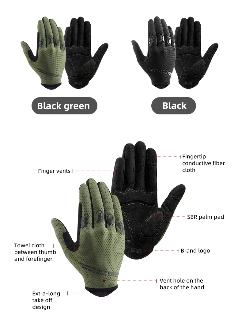 ROCKBROS Fahrradhandschuhe Atmungsaktiv Rutschfest MTB Rennrad Touchscreen-Handschuhe Outdoor Fitness Angeln Fahrrad Sporthandschuhe – Detail 3