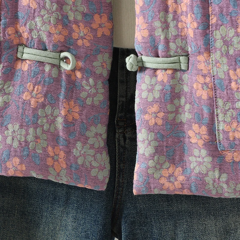 Handmade Winter Women's Vest Warm ort Svel Cotton Jaet Chinese Sle Button Bal Top Thiened Straight Cut Coat