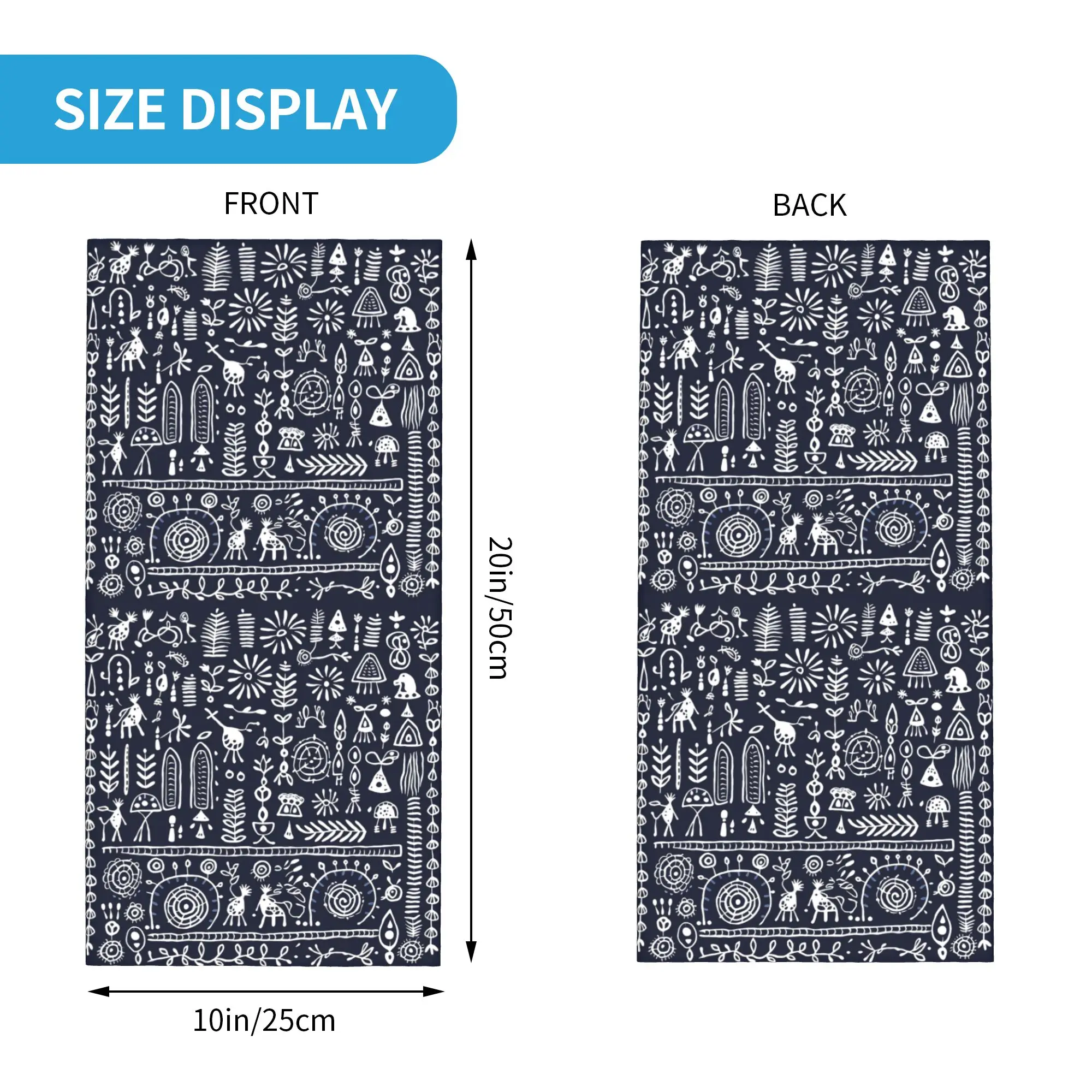 Indigo Echoes Traditional Warli Rhythms in Serene Blue Bandana Neck Gaiter Printed Face Scarf Balaclava Riding Unisex Adult