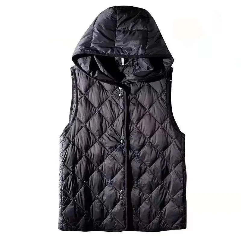 2023 Autumn New Ultra Light Down Cotton Vest Women Hooded Sleeveless Jacket Female Outerwear Cotton Padded Waistcoat M-5XL