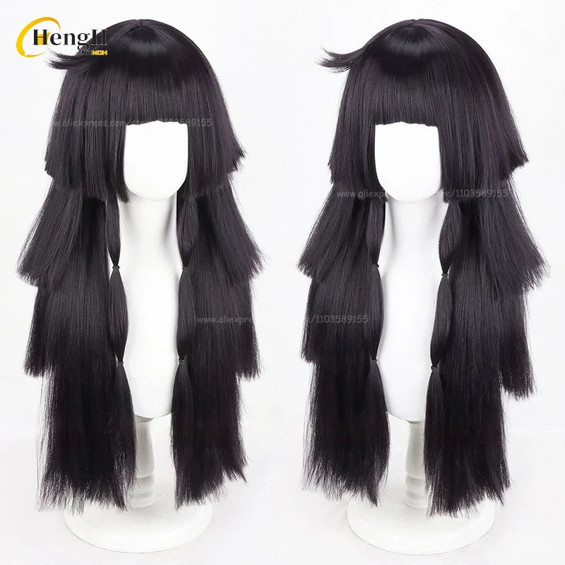 Anime Alluka Zoldyck cheveux synthétiques longs 80 cm noir violet perruque et couvre-chef Aruka Zorudikku cheveux résistants à la chaleur Halloween perruques