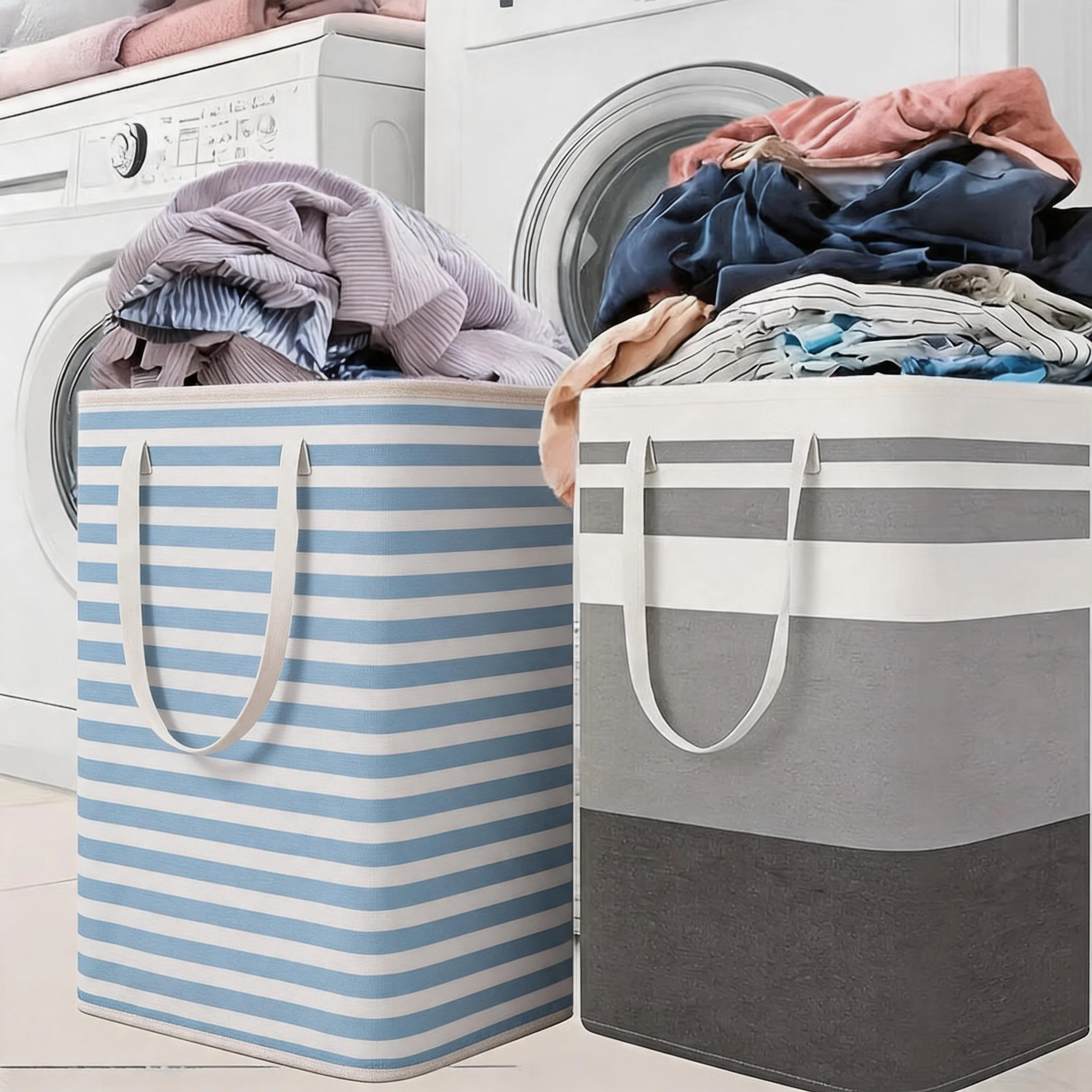Cesto de Roupa Grande de 75L Impermeável, Dobrável, Alto, com Alças Estendidas para Roupas e Brinquedos em Dormitórios e Famílias