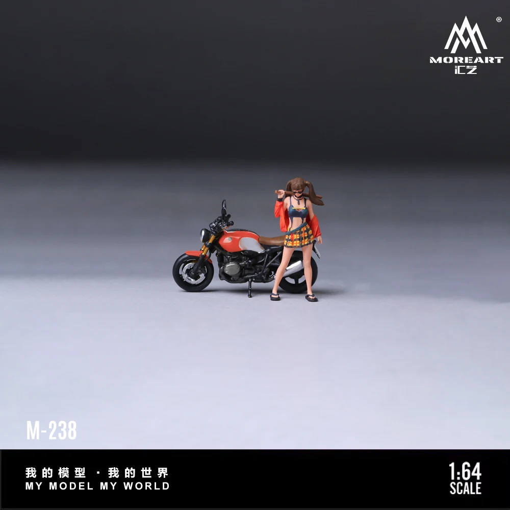 MoreArt 1:64 Retro Motorcycle Hot Girl Resin Model Double Ponytail Figure Set Diecast Car Scene Decoration Gift view 2