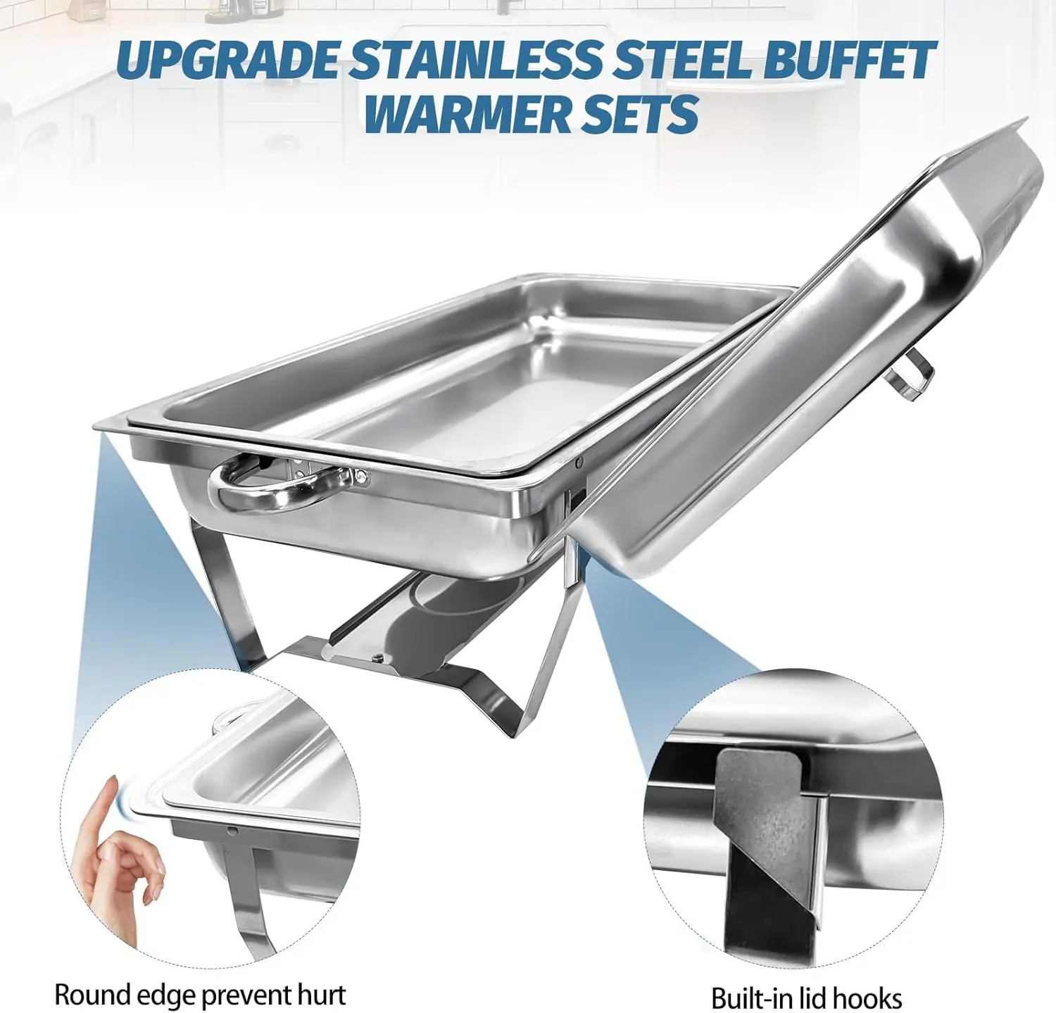 12 Pack Stainless Steel Chafing Dishes 8 Quart Full Size Chafing Dish Buffet Set Silver Rectangular Catering Chafer Warmer