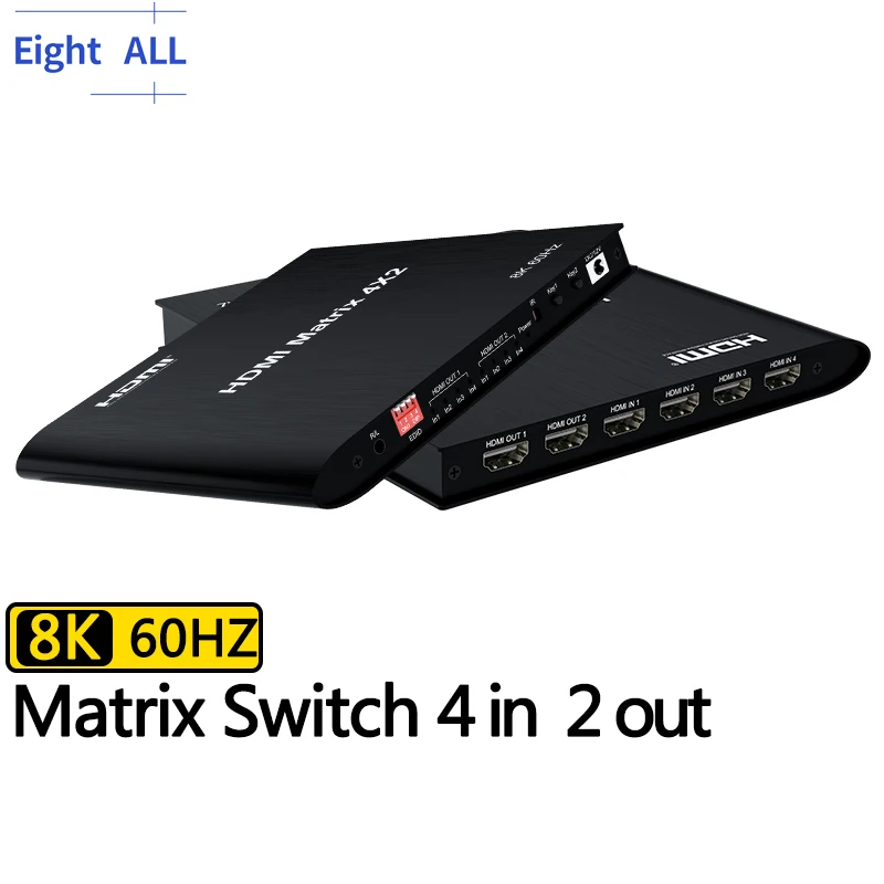 8K 60Hz HDMI Matrix Switcher 4x2 Switch Splitter 4 in 2 out Video Display with L/R 3.5mm HDR HDR10 3D Support HDCP2.3 4K 120Hz