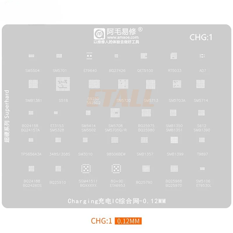 AMAOE CHG1 Charging Reballing Stencil for Charger IC SM5504 SM5502 SM5414 SM5701 SM5720 SM5713 SM5714 SM5703A S518 S612 358s