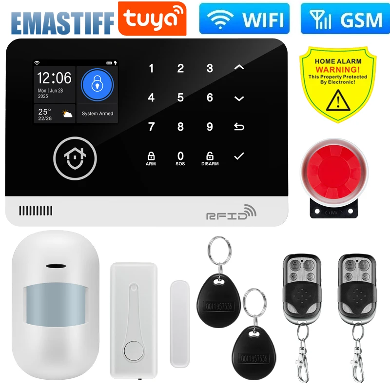 Système d'alarme intelligent sans fil pour la maison, compatible WIFI, GSM, carte SIM, avec commutat