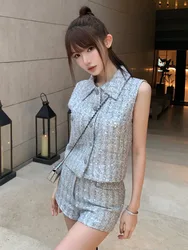 High Street Small Fragrance 2 Piece Sets Women Outfit Korean Fashion Vest Tops + Short Sets Summer Sweet Two Piece Pant Sets