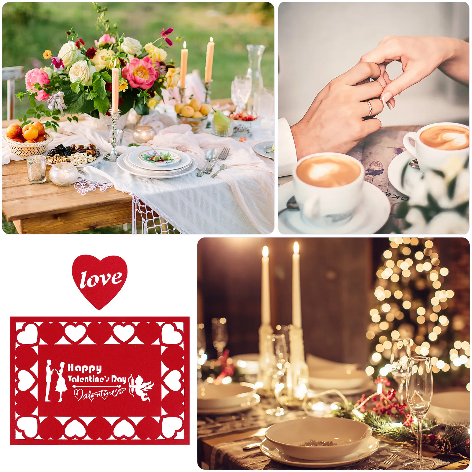 

4Pcs Place Mats Set Premium Felt Material Heat Resistant Table Placemat Beautiful Design for Party Table Decoration Valentine's