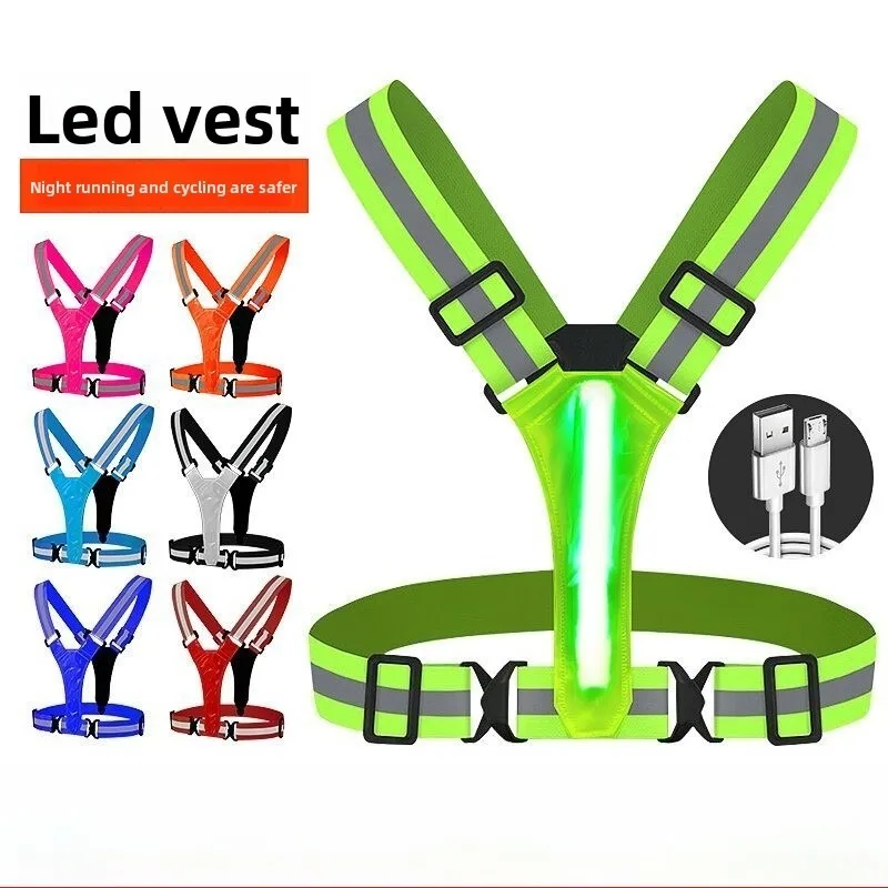 

Светодиодный жилет для бега, перезаряжаемый через USB, светоотражающие светящиеся ремни-отражатели, высокая видимость, одежда для ночного бега, езды, эластичная лента