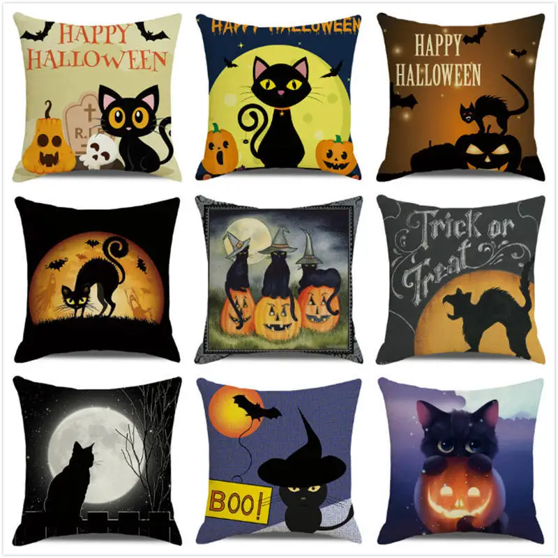 

2022 Halloween Linen Cushion Cover 18Inches Square Couch Throw Pillow Cover Trick or Treat Fall Farmhouse Home Decor Pillowcases