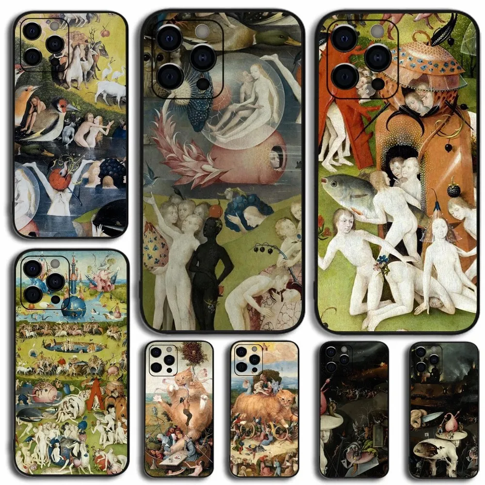 Hieronymus Bosch Art Painting Bumper Phone Case For Apple iPhone 15,14,13,12,11,Pro,X,XS,Max,XR,Plus,Mini Soft Black Cover