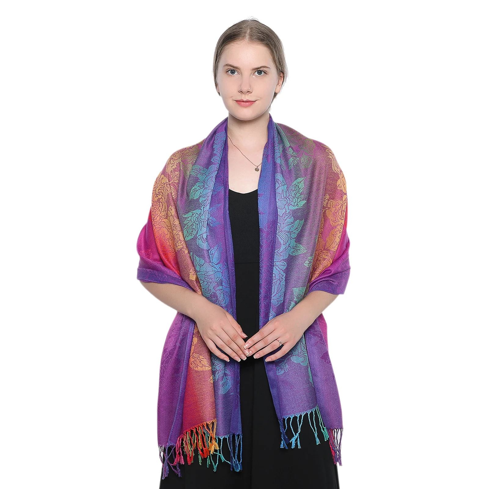 Winter Women Fashion Printed Shawl Colourful Gradient Tessles Long Scarf Female Foulard Tippet Muffler Warmer Outdoor