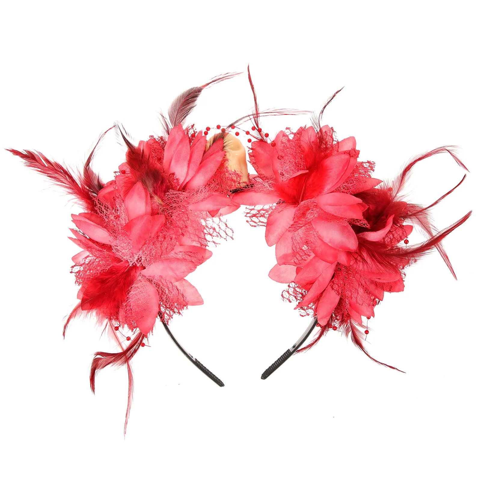 

Gothic Flower Headband Halloween Skull Headpiece with Plume Decorative Floral Crown for Women Day of The Dead Mexican Festival