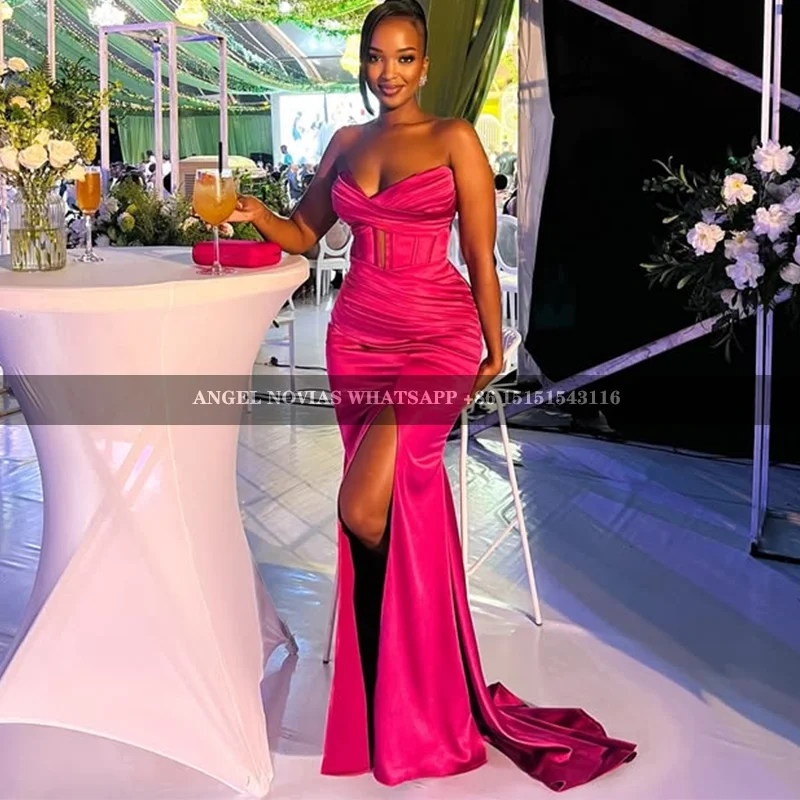 Customized Mermaid Fuchsia Bridesmaid Dress with Split Evening Prom Formal Party Birthday Celebrity Mother Of Groom Gowns Dress