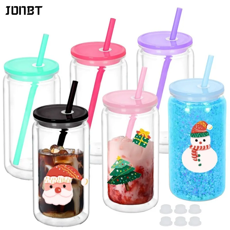 

Double Wall Snowglobe Plastic Cups with Pre-Drilled Hole Christmas Straw Water Bottte Clear Tumbler Coffee Juice Drinkware Gifts