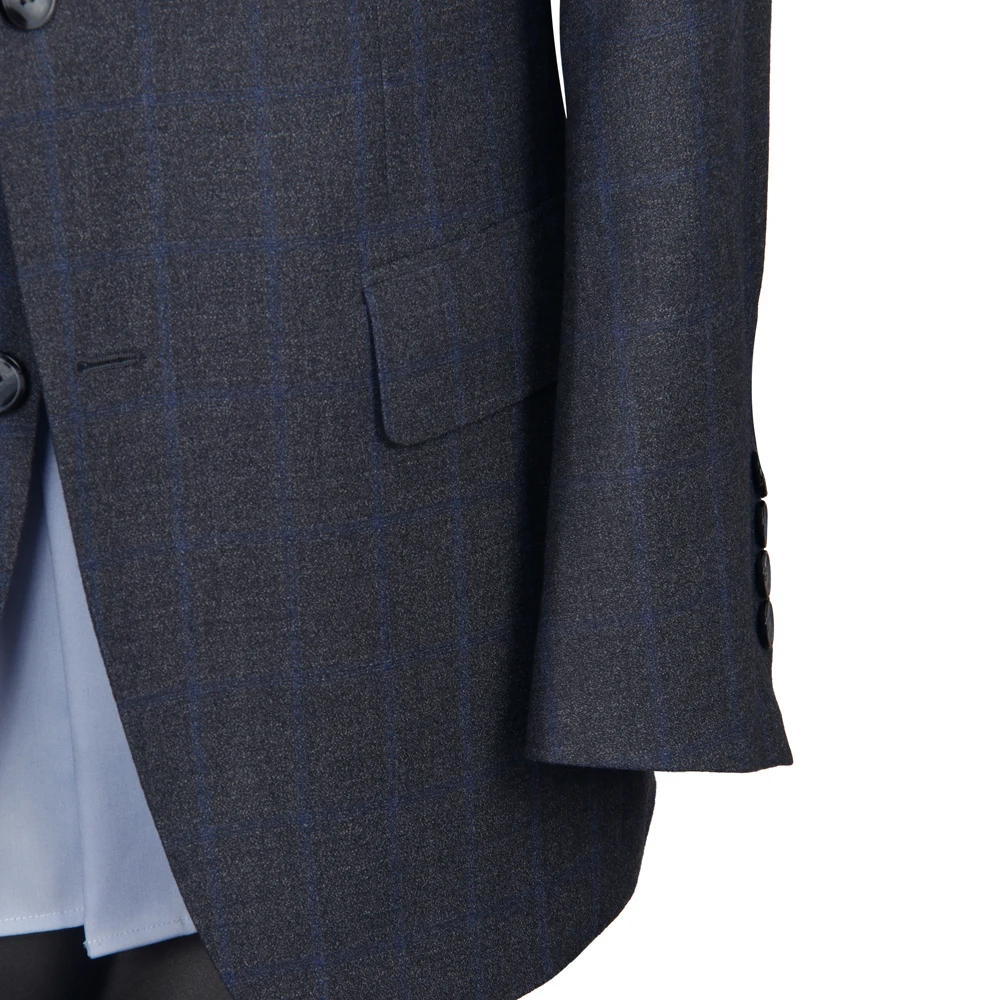 Весенняя мода 2025 года, роскошные фланелевые костюмы из 100% шерсти Super 120 из чистой шерсти, костюмы на заказ, темно-серые клетчатые костюмы, костюмы на заказ