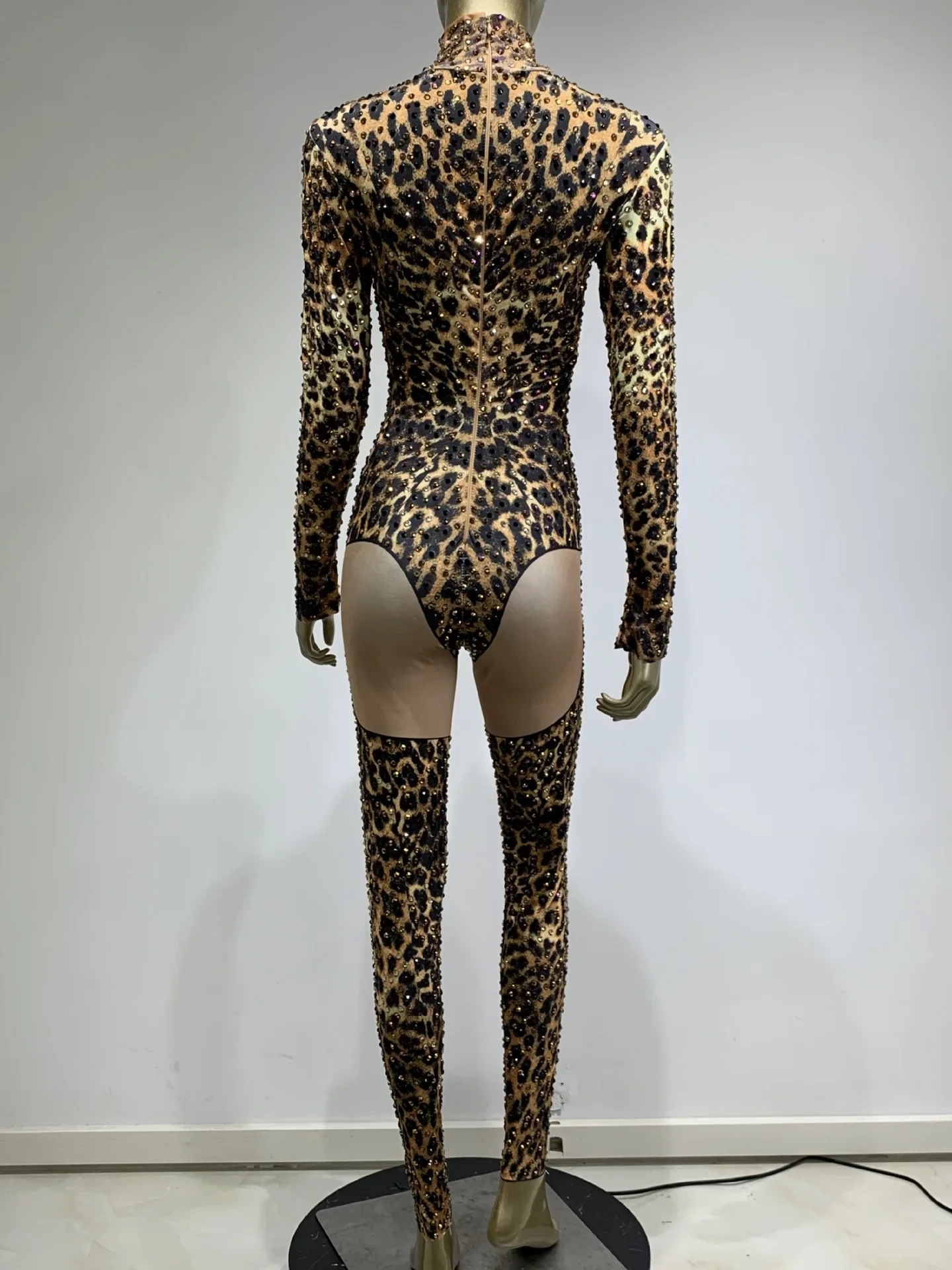 Sexy Leopard Rollkragen High Street Overall Frauen 2024 Nachtclub Strass Dance Performance Kostüm Feiern Bühne Tragen